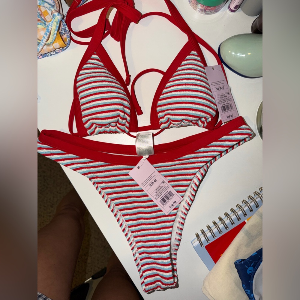 Striped Red and White Bikini Set